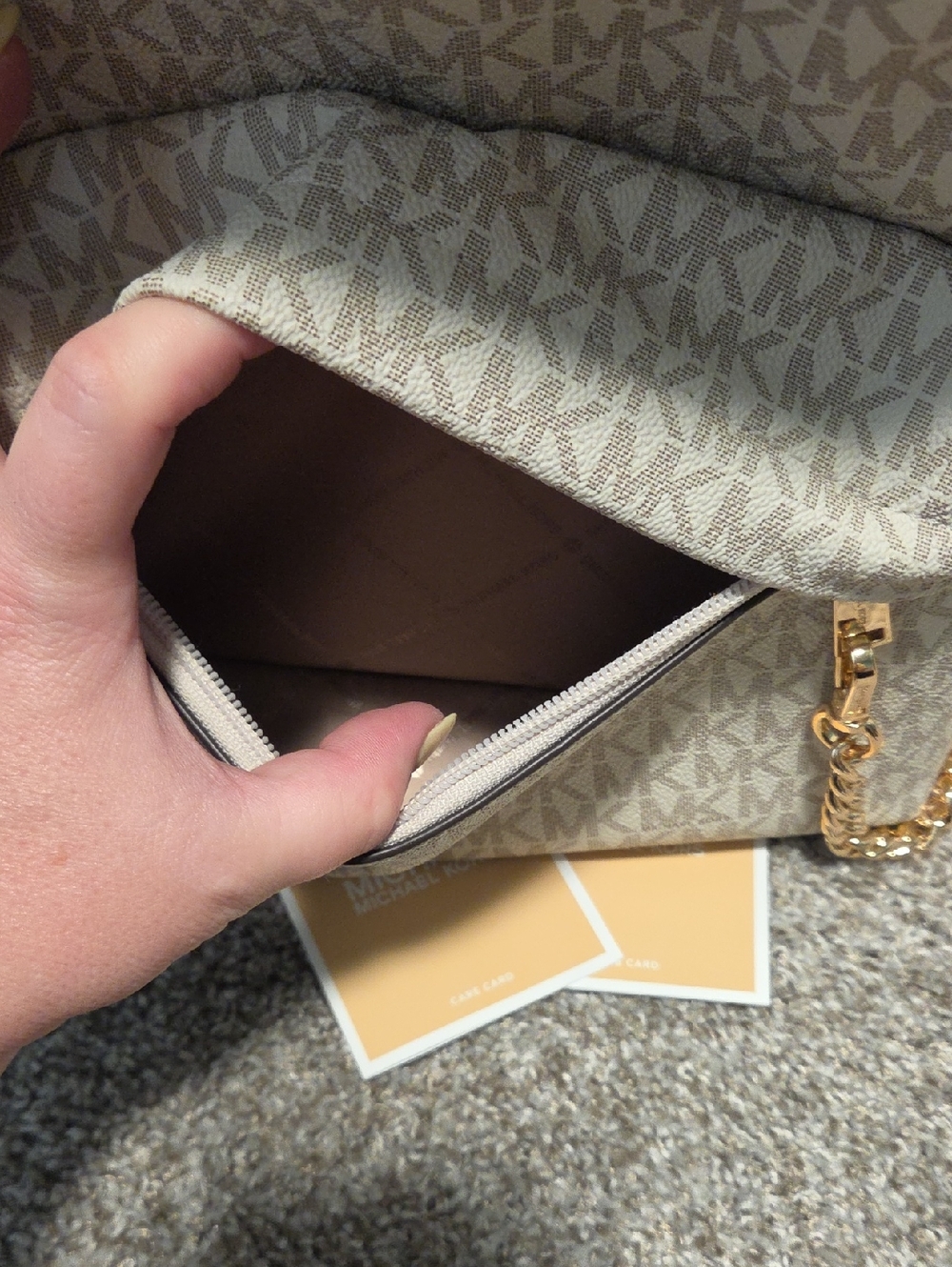 Michael Kors Women's Beige Signature MK Backpack with Wallet - Picture 3 of 9